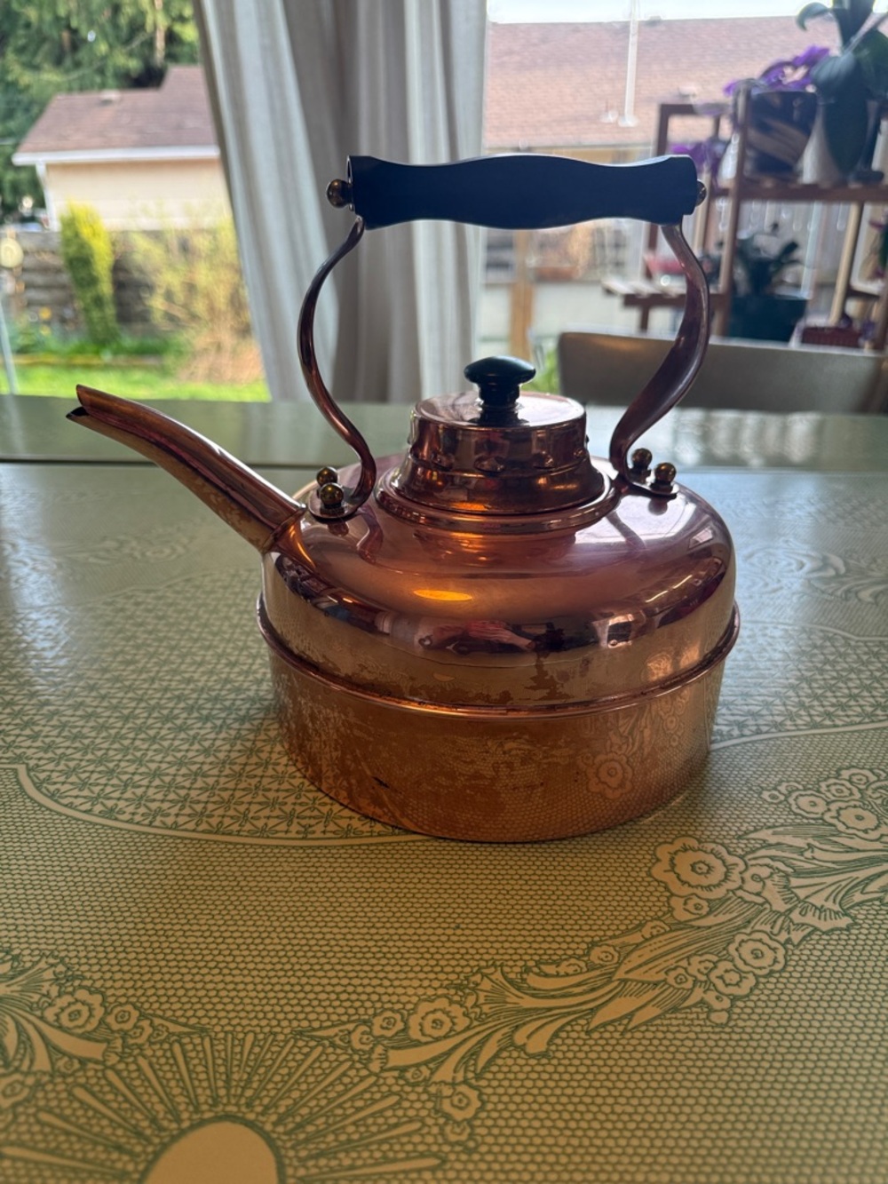 Vintage Made in England Copper Stovetop Tea Kettle with Black Handle